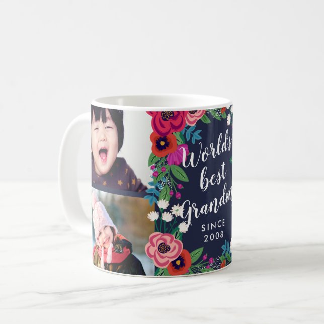 Mug Floral Frame World's Best Grandma Photo Collage (Devant gauche)