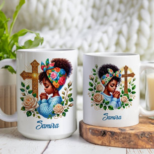 Mug Floral Gold Cross Christian Ethnic Praying Girl