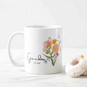Mug Floral Grandma Est 2025, Cadeaux Faire-part bébé