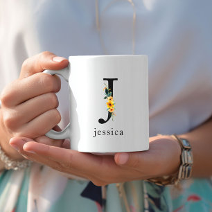 Mug Floral J Monogram avec nom modifiable