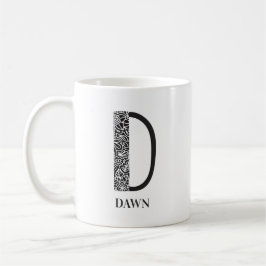 Mug Floral moderne noir et blanc I Initiale D et nom
