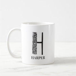 Mug Floral moderne noir et blanc initial