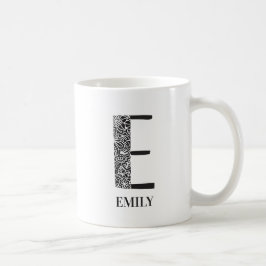Mug Floral moderne noir et blanc initial E et nom