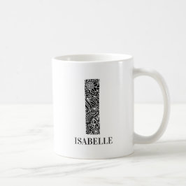 Mug Floral moderne noir et blanc initial I et nom