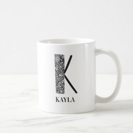 Mug Floral moderne noir et blanc Initiale K et Nom