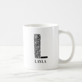 Mug Floral moderne noir et blanc Initiale L et nom