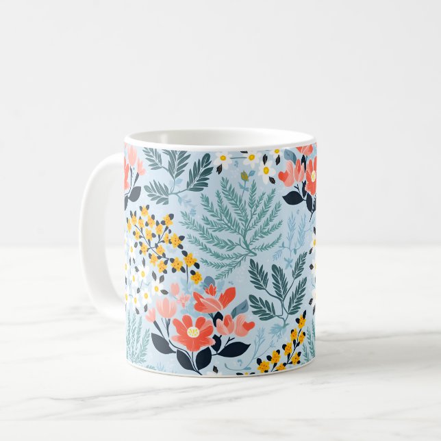 Mug Floral moderne sur bleu (Devant gauche)