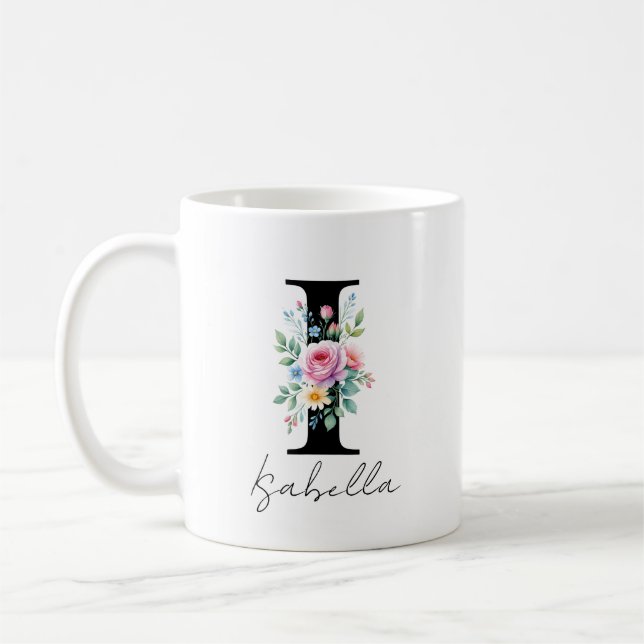 Mug  Floral Monogram – Letter I (Gauche)