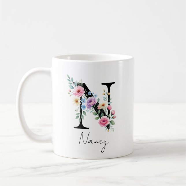 Mug  Floral Monogram – Letter N (Gauche)