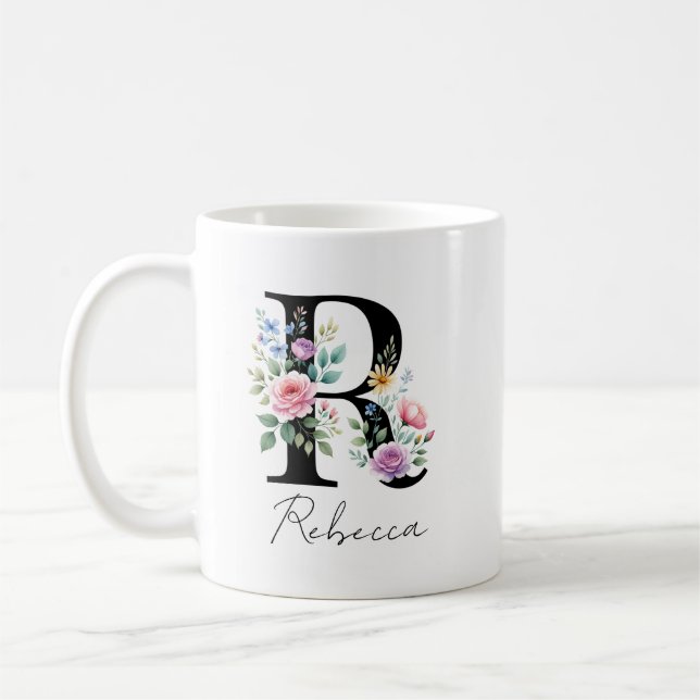 Mug  Floral Monogram – Letter R (Gauche)
