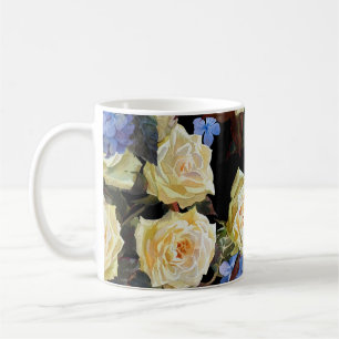 Mug Floral motif moderne, roses blanches, hydrangée bl