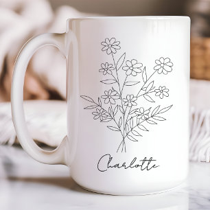Mug floral, Mug de nom personnalisé, Fête des mère