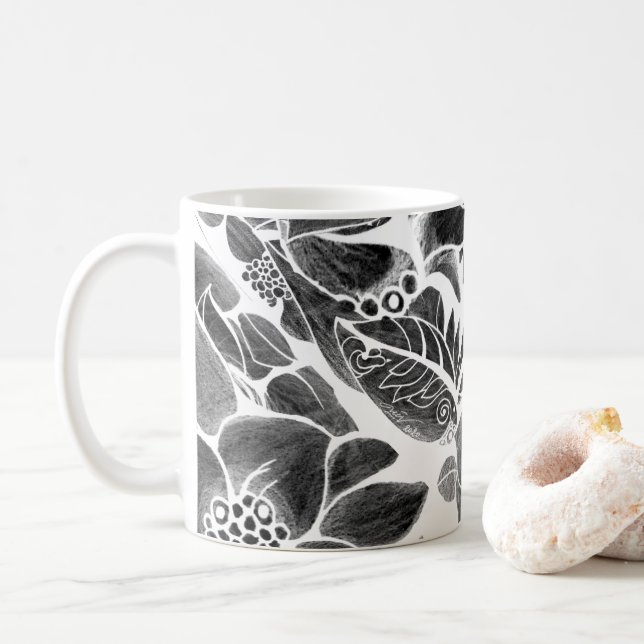 Mug Floral noir blanc (Avec donut)