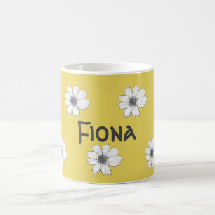 Mug Floral Nom personnalisé Moutarde Jaune