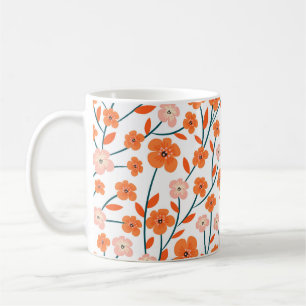 Mug Floral Orange Pastel Blanc sans couture