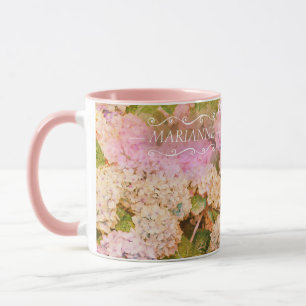 Mug Floral Pink Hydrangea Monogramme Nom Script