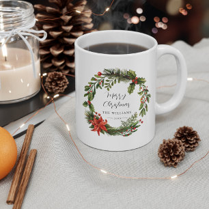 Mug Floral Poinsettia Verdure Famille Noël Personnalis