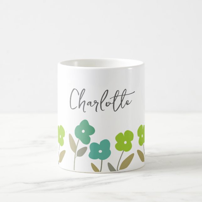 Mug Floral Printemps Vert Moderne Fleurit Nom personna (Centre)