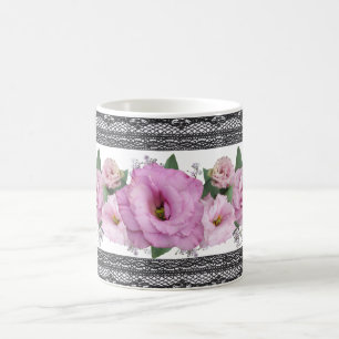 Mug Floral Rose Avec Bordure De Dentelle Noire