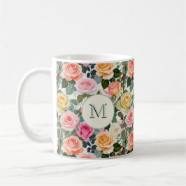 Mug Floral Rose Élégantes Fleurs Jolies Monogrammes