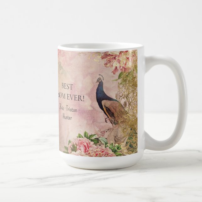Mug Floral rose Peacock Meilleur Maman Enfants Fête de (Droite)