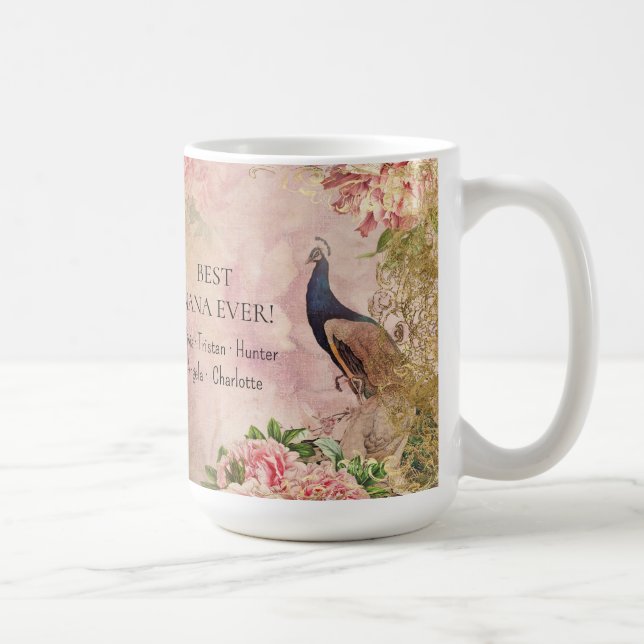 Mug Floral rose Peacock Meilleur Nana Enfants Fête des (Droite)