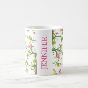 Mug Floral Rose Rose Vine Marine Élégant Personnalisé