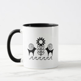 Mug Floral ukrainien et motif animal en noir