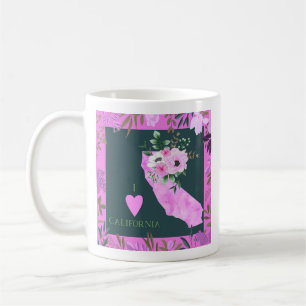 Mug Floral violet I Love California State Map