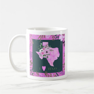 Mug Floral violet I Love Texas State Map