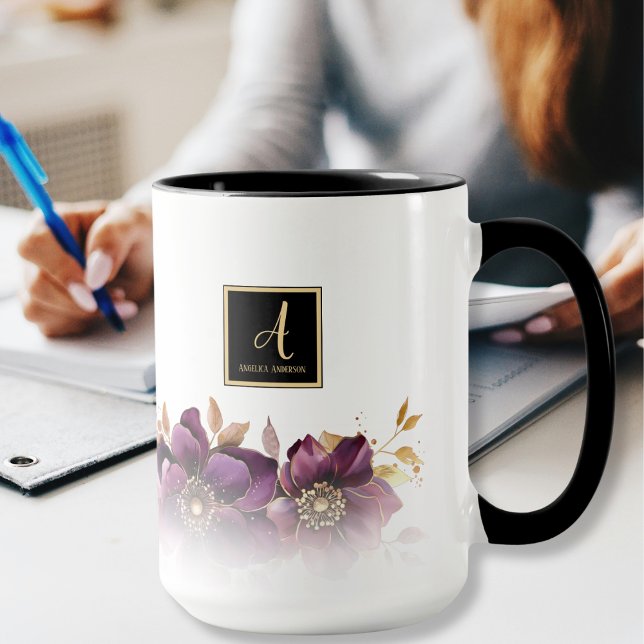Mug Floral violet monogramme (Créateur téléchargé)