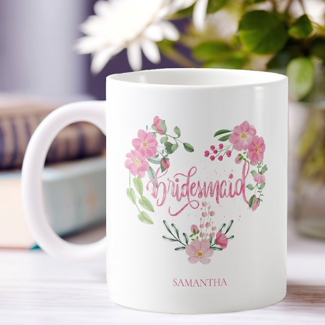 Mug Floral Wedding Bridesmaid (Personalized Name Bridesmaid Coffee Mug)