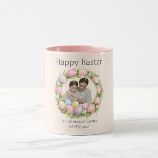 Mug Floral Wreath & Family Photo Personalized Easter 