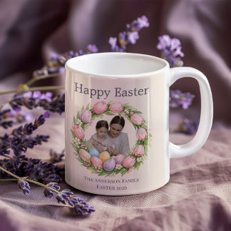 Mug Floral Wreath & Family Photo Personalized Easter 