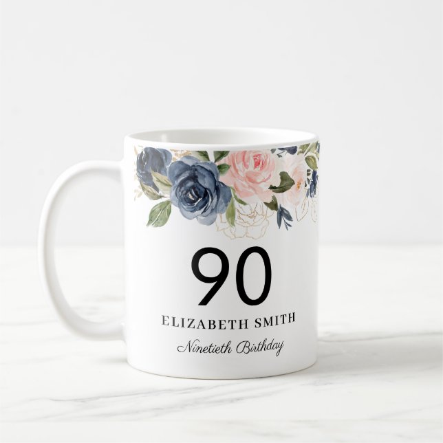 Mug Florale d'or flush de Navy personnalisées 90e anni (Gauche)