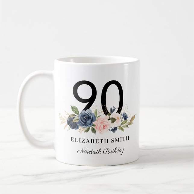 Mug Florale d'or flush de Navy personnalisées 90e anni (Gauche)