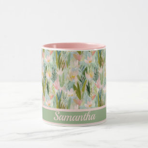 Mug Florale Personnalisée Vert Sauge Fantaisiste