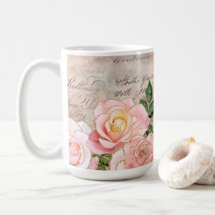 Mug Flore Élégante Avec Script Vintage et Roses Rose