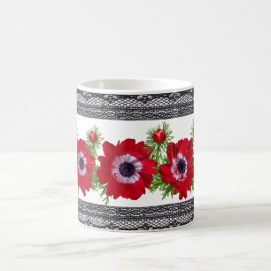 Mug Flore rouge avec bordure en dentelle noire