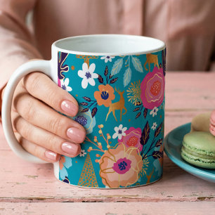 Mug Flore vintage, rennes et Motif à flocons de neige
