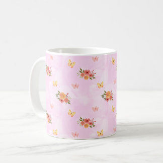 Mug Flores Silvestres Fondo Rosa Elegante Personalizar