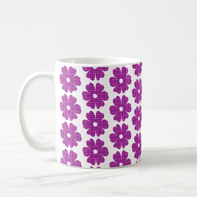 Mug Flower Shape Plaid Pink Purple (Gauche)