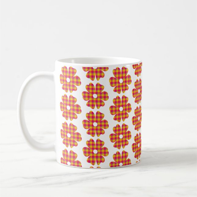 Mug Flower Shape Plaid Yellow Orange Pink (Gauche)