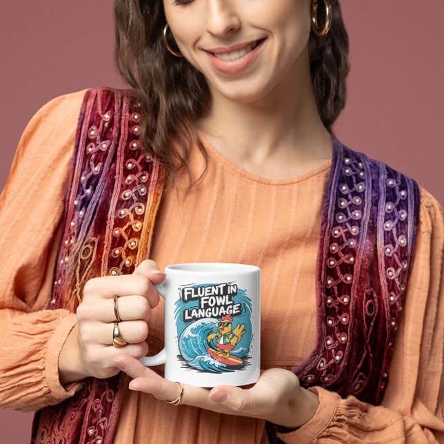 Mug Fluent in Fowl Langue Cool Rooster Surfing (Créateur téléchargé)
