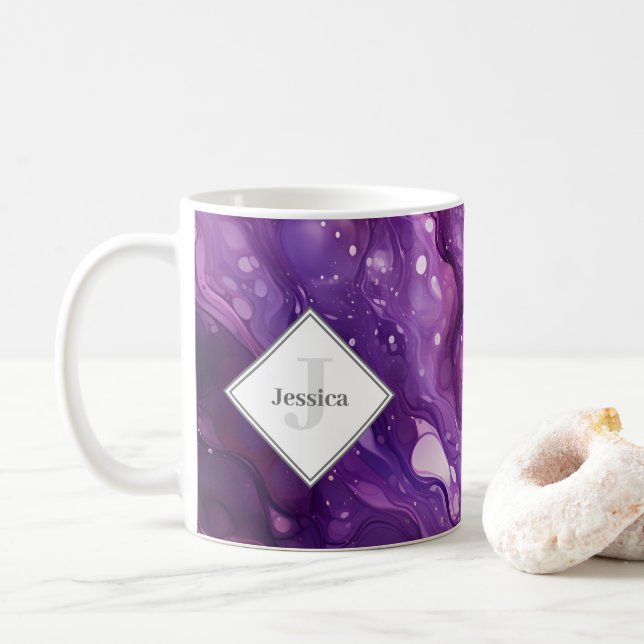 Mug Fluide violet monogramme Art violet violet vibre (Avec donut)