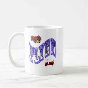 Mug Flynn, Nom, Logo Avec Camions De Feu,