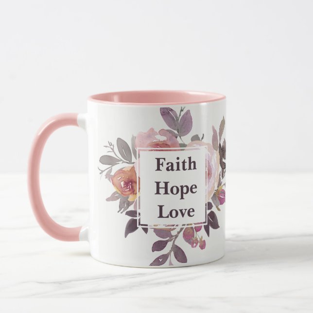 Mug Foi Espoir Amour fleurs aquarelle Monogramme (Gauche)