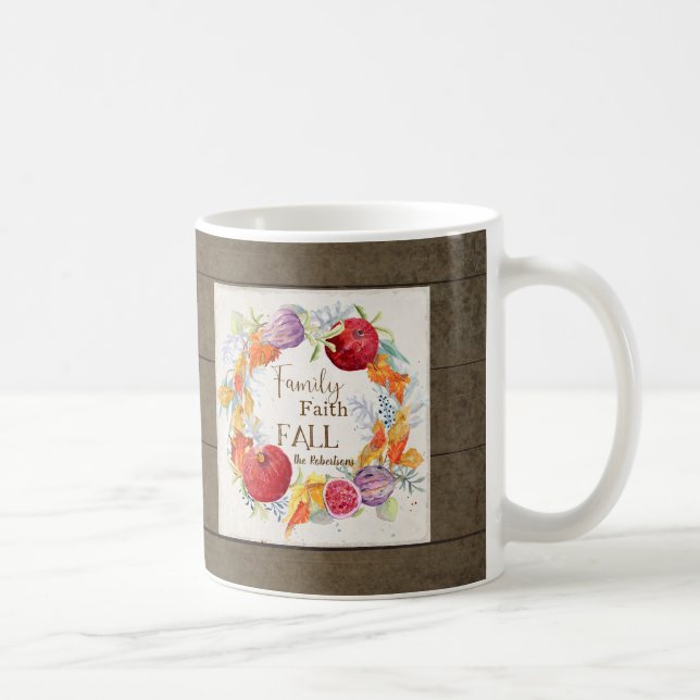 Mug Foi familiale Chute w Nom Automne Wreath Aquarelle (Droite)