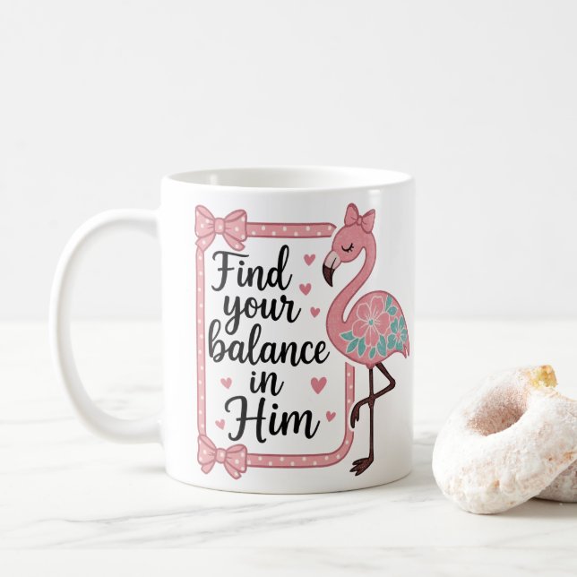 Mug Foi religieuse chrétienne Bible Verse Flamant rose (Avec donut)