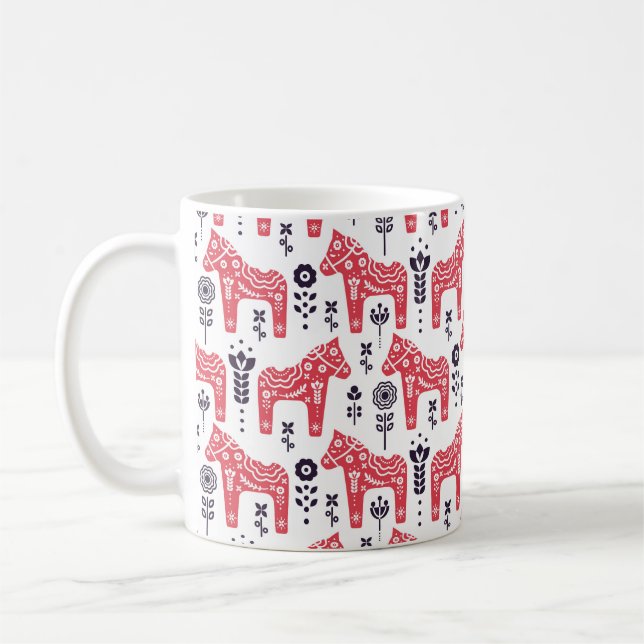 Mug Folk swedish horse floral seamless pattern.  (Gauche)